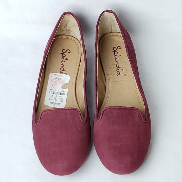 Splendid Burgundy Vegan Suede Crocodile Embossed Flats - Picture 2 of 7